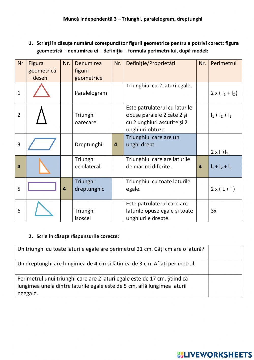 Elemente de geometrie - triunghi paralelogram dreptunghi
