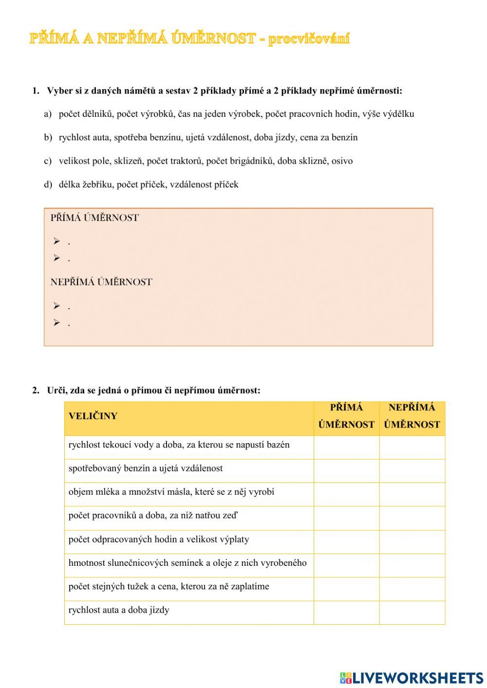 Přímá a nepřímá úměrnost