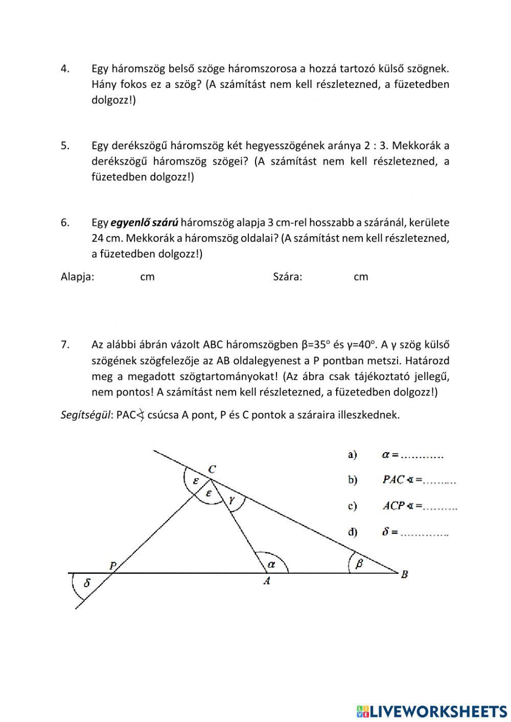 Háromszögekre vonatkozó tételek