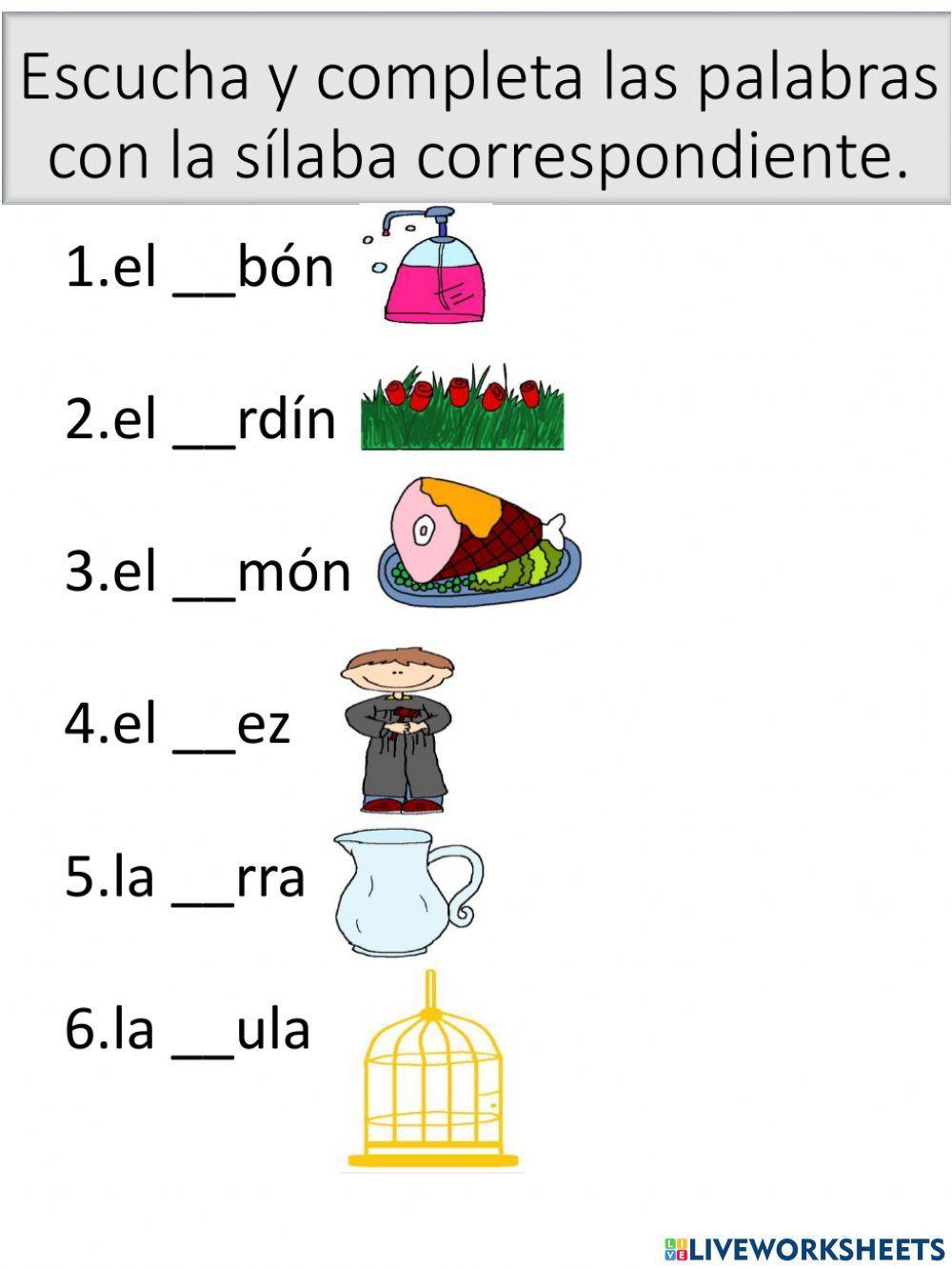 Vocabulario de la letra Jj