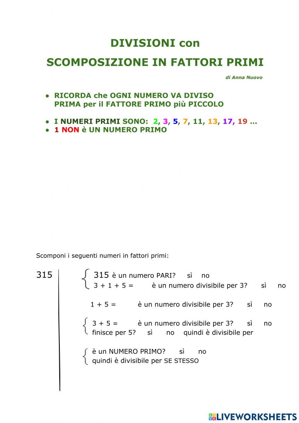 Divisioni con scomposizione in fattori primi