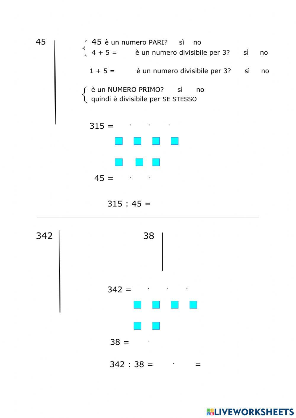 Divisioni con scomposizione in fattori primi
