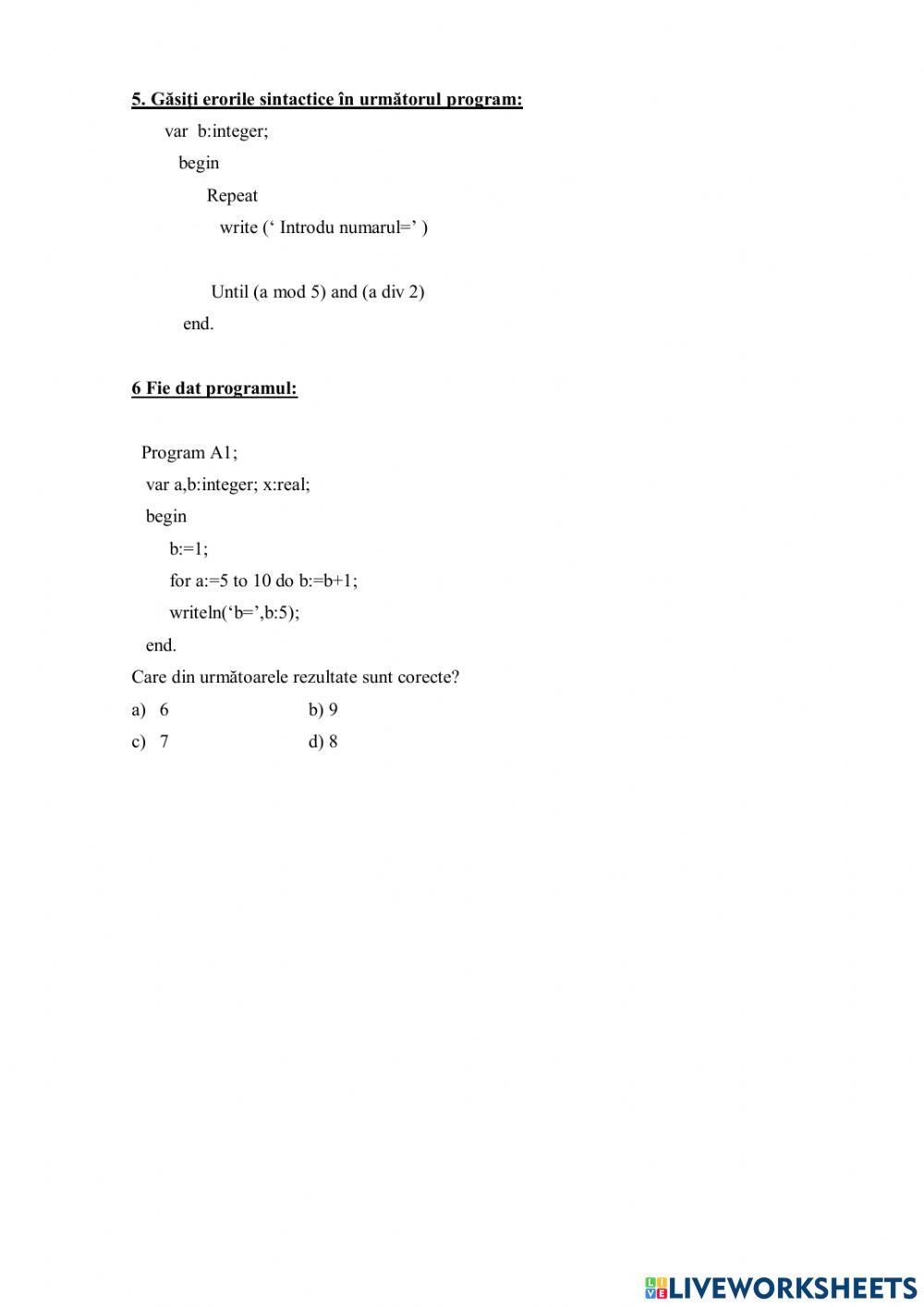 Test Structuri repeditive