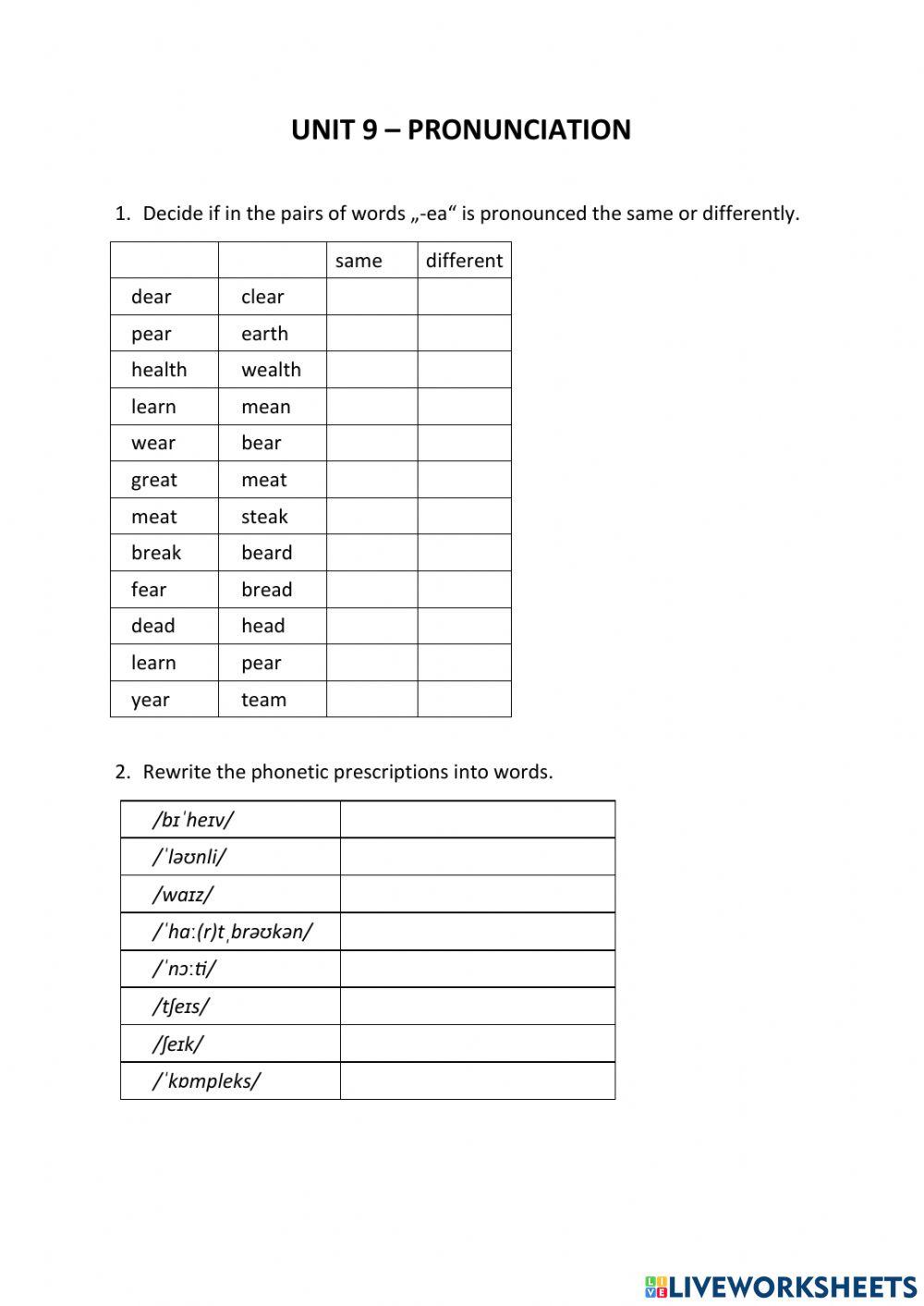 Pronunciation H5PI Unit 9