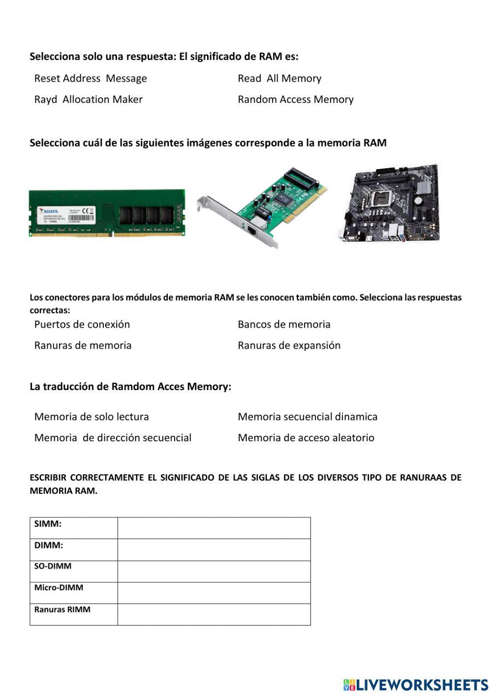 FICHA 01 MEMORIAS RAM 2DO INFORMATICA