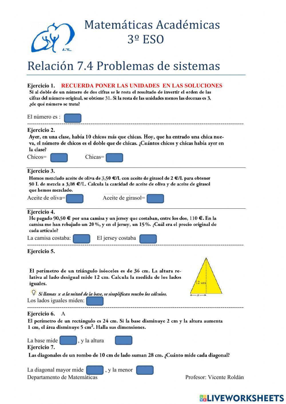 Sistemas de ecuaciones problemas