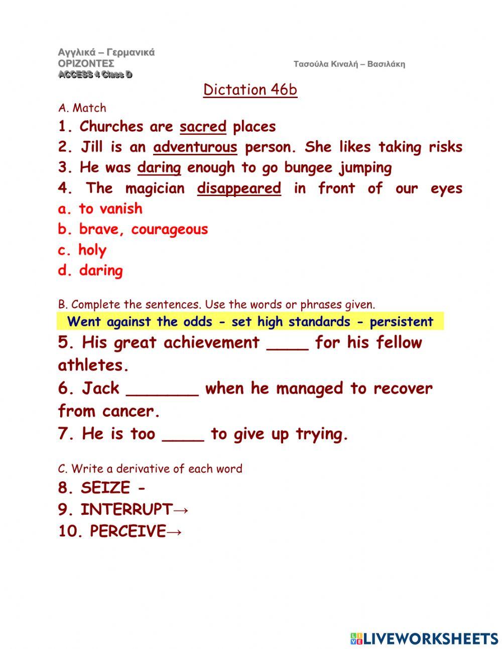 Access 4. -Dictation 46 B. D class