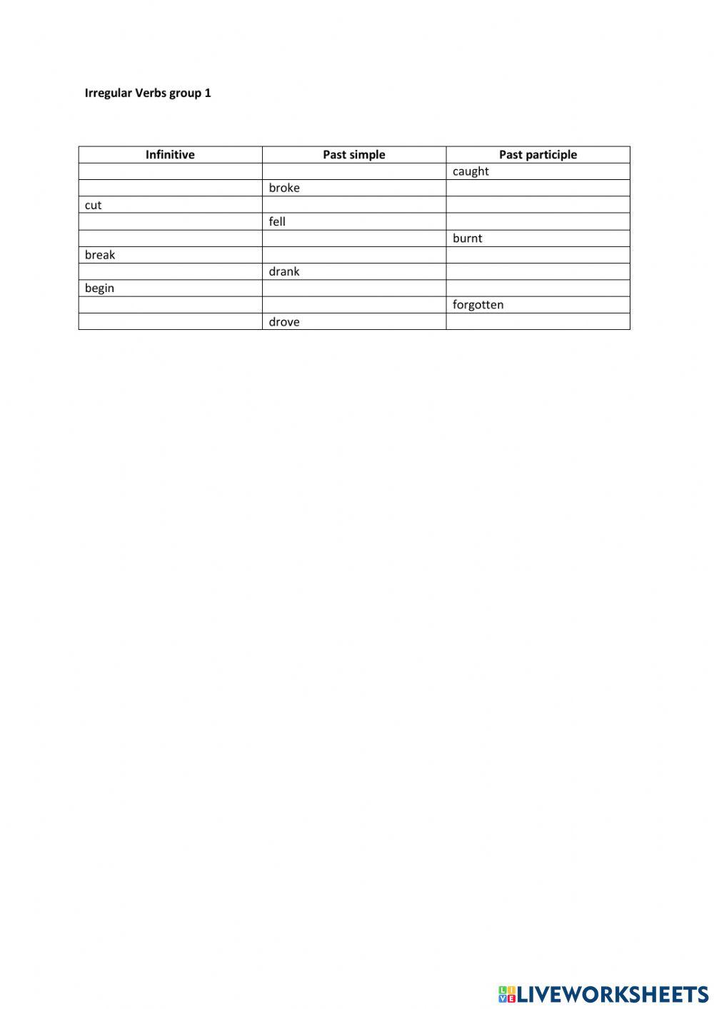 Irregular verbs group 1