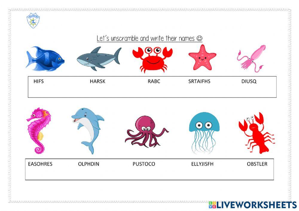 Sea animals. Unscrambling