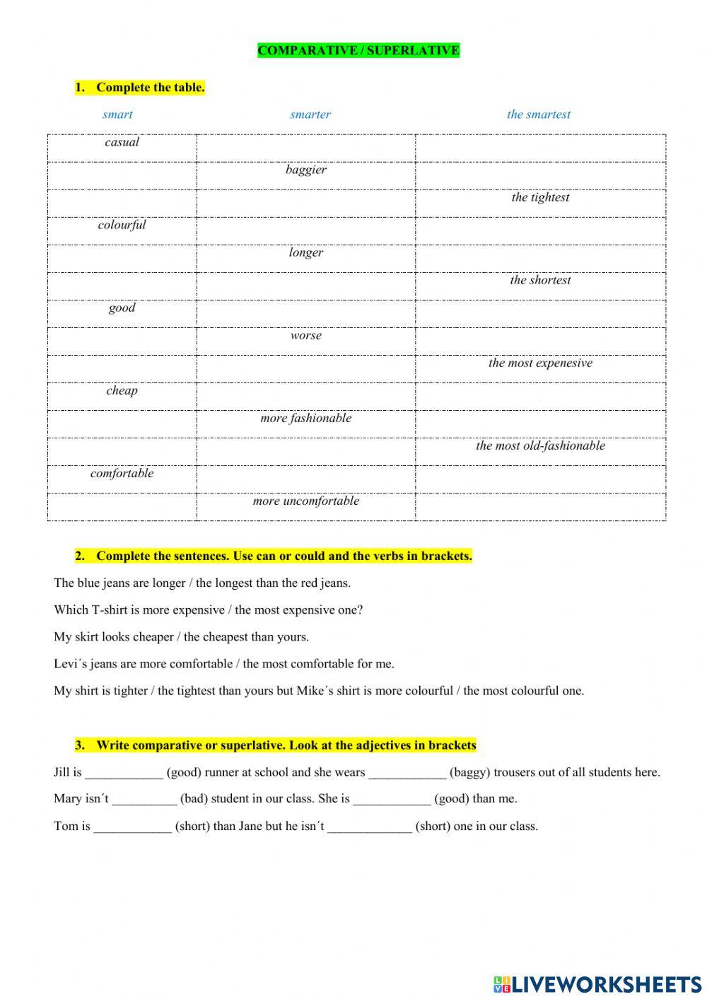 Comparative, superlative