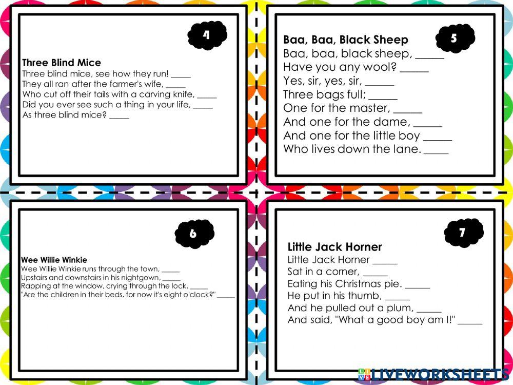 Rhyme Scheme Task Cards online exercise for Live Worksheets