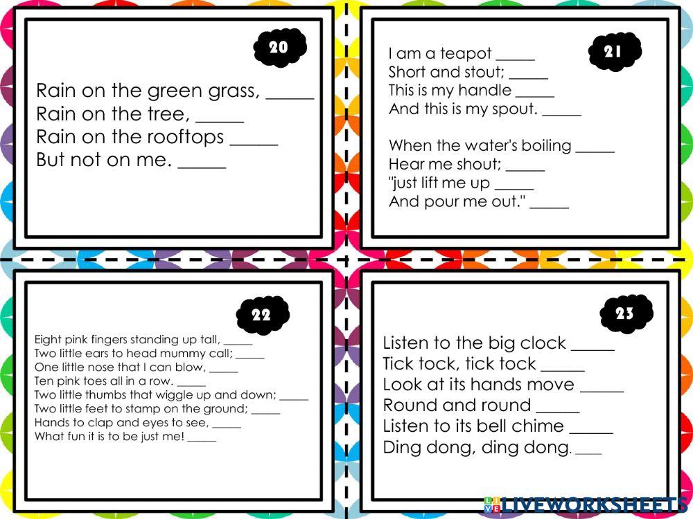 Rhyme Scheme Task Cards online exercise for Live Worksheets