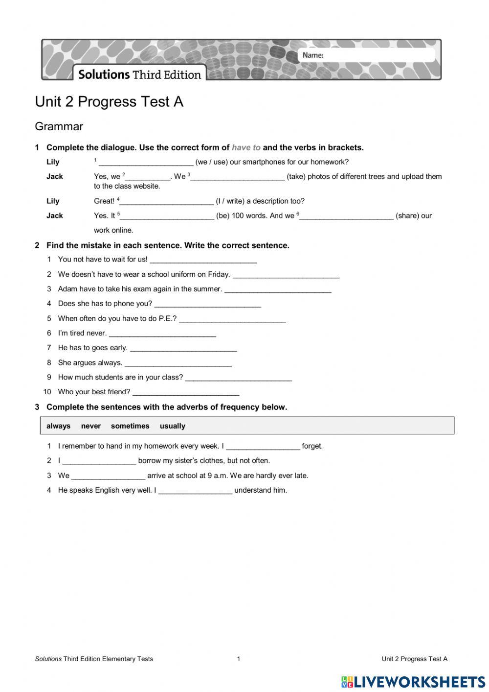 Solutions elementary - Unit 2 test