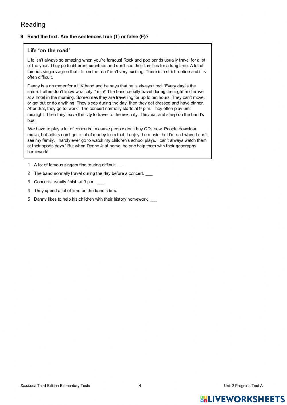 Solutions elementary - Unit 2 test