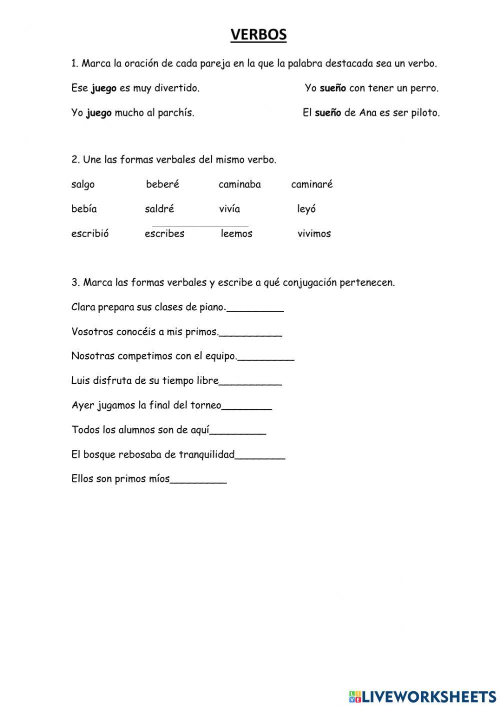Verbos conjugaciones worksheet | Live Worksheets