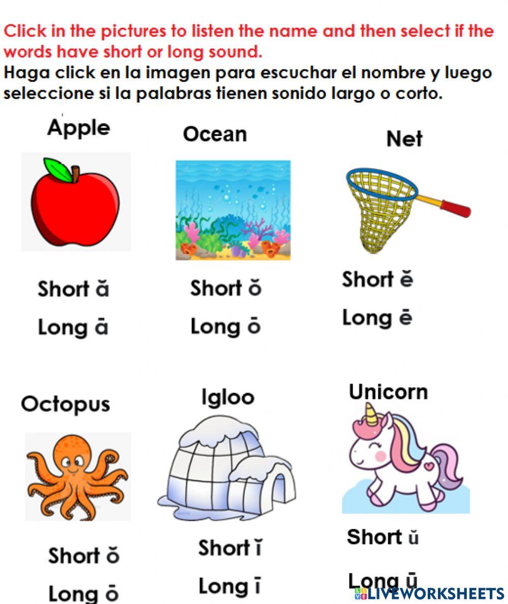 Words with short and long sounds