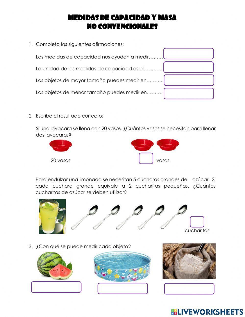 Medidas de capacidad y masa no convencionales