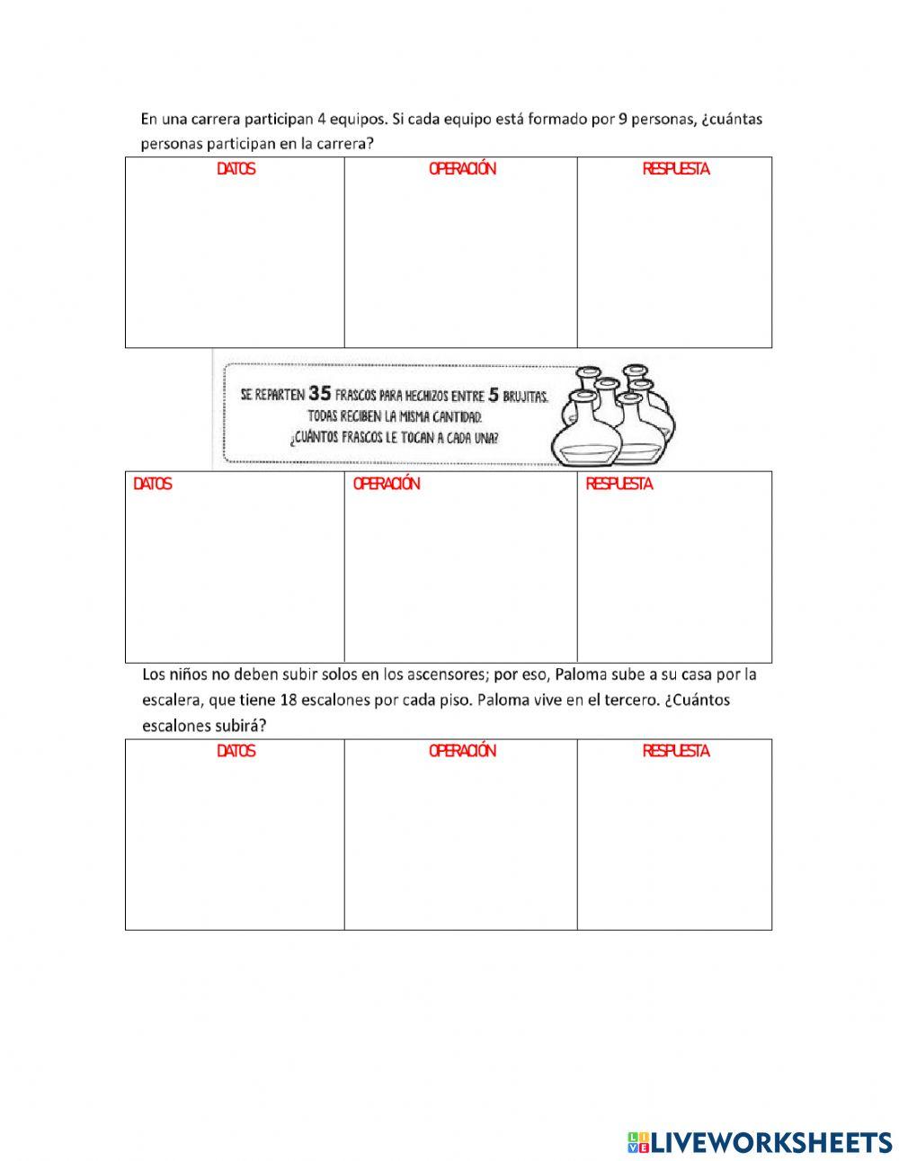 Problemas divisiones y multiplicaciones