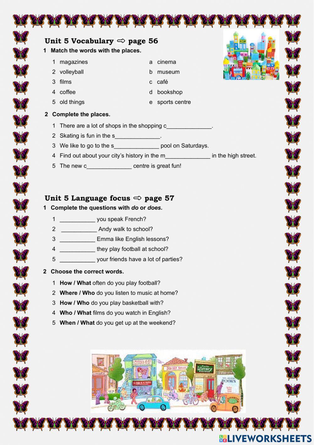 English Plus Starter Five minute test Unit 5