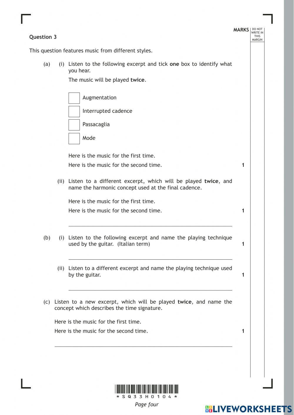 Higher Music UM - 2014 Specimen Paper Q1,2,3,5,7,8