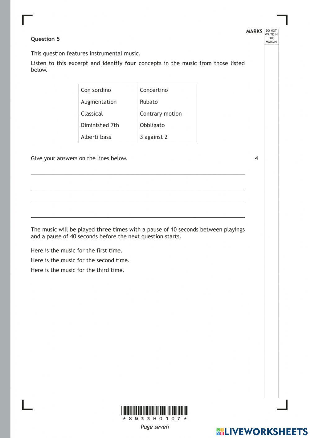 Higher Music UM - 2014 Specimen Paper Q1,2,3,5,7,8