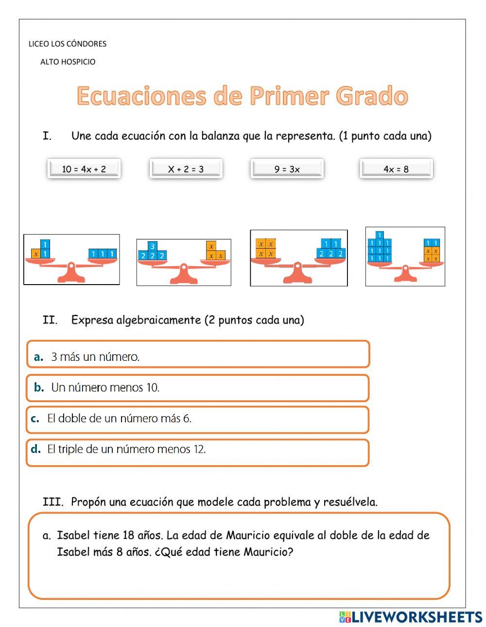 Ecuaciones de Primer Grado