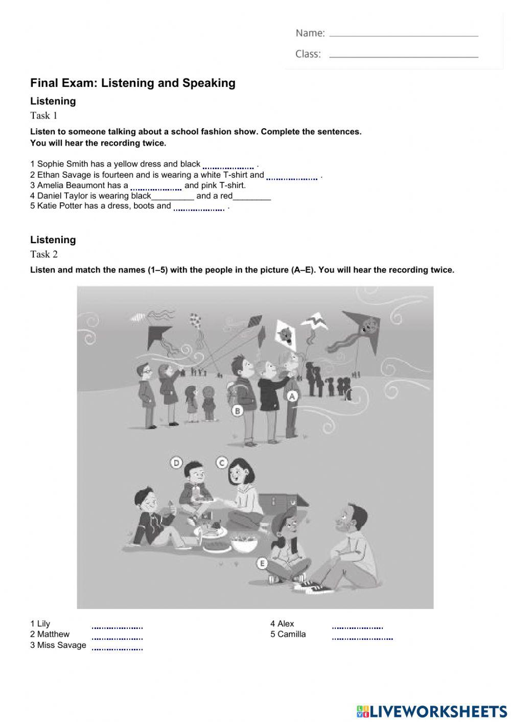 Final exam: Listening and speaking