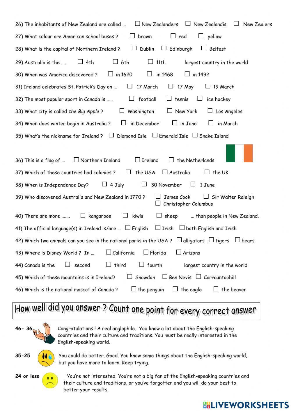English-speaking countries quiz