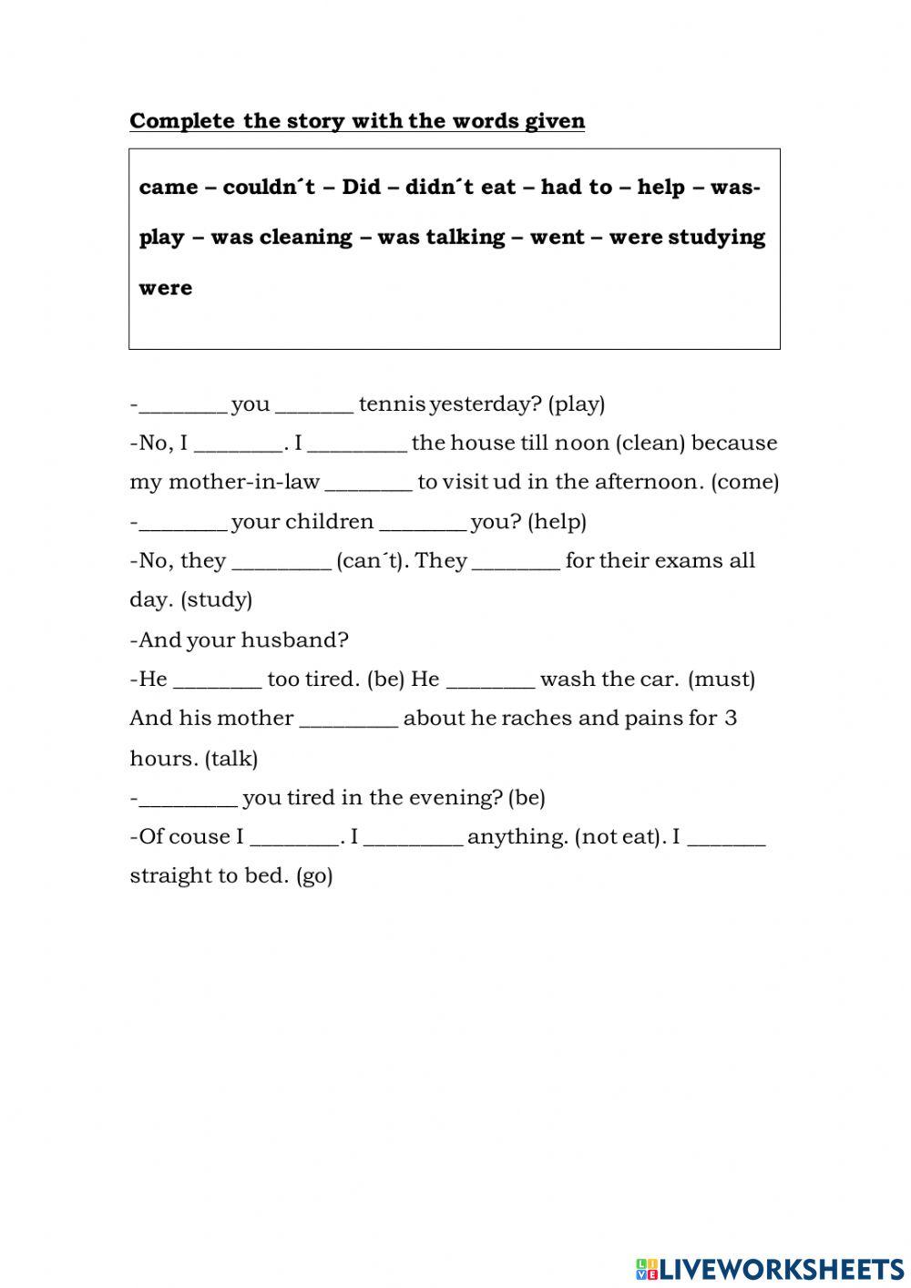 Past Tenses online pdf worksheet Live Worksheets