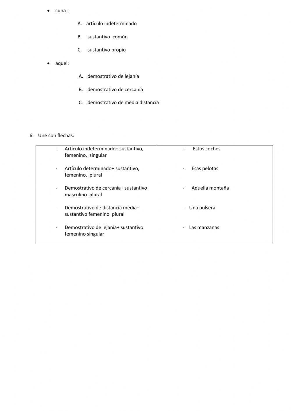 Lengua. Reconocimiento de Sustantivos, Artículos y Demostrativos