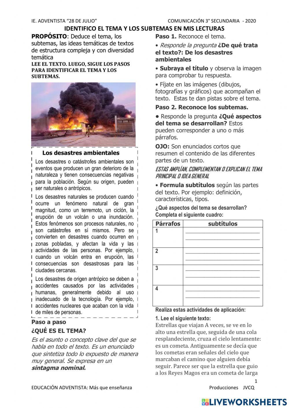 El tema y el subtema