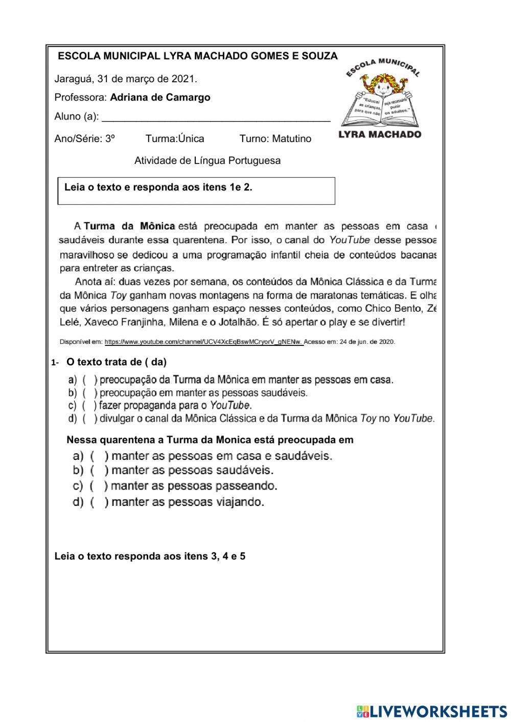 Atividade de portugues