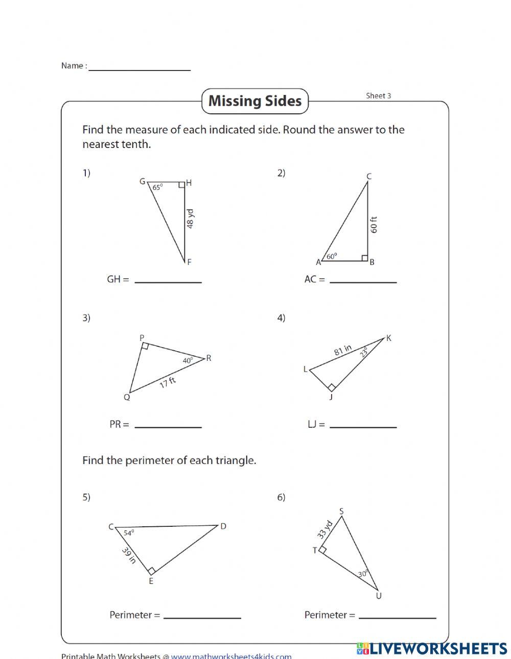 trigonometry right triangles missing sides 3-25