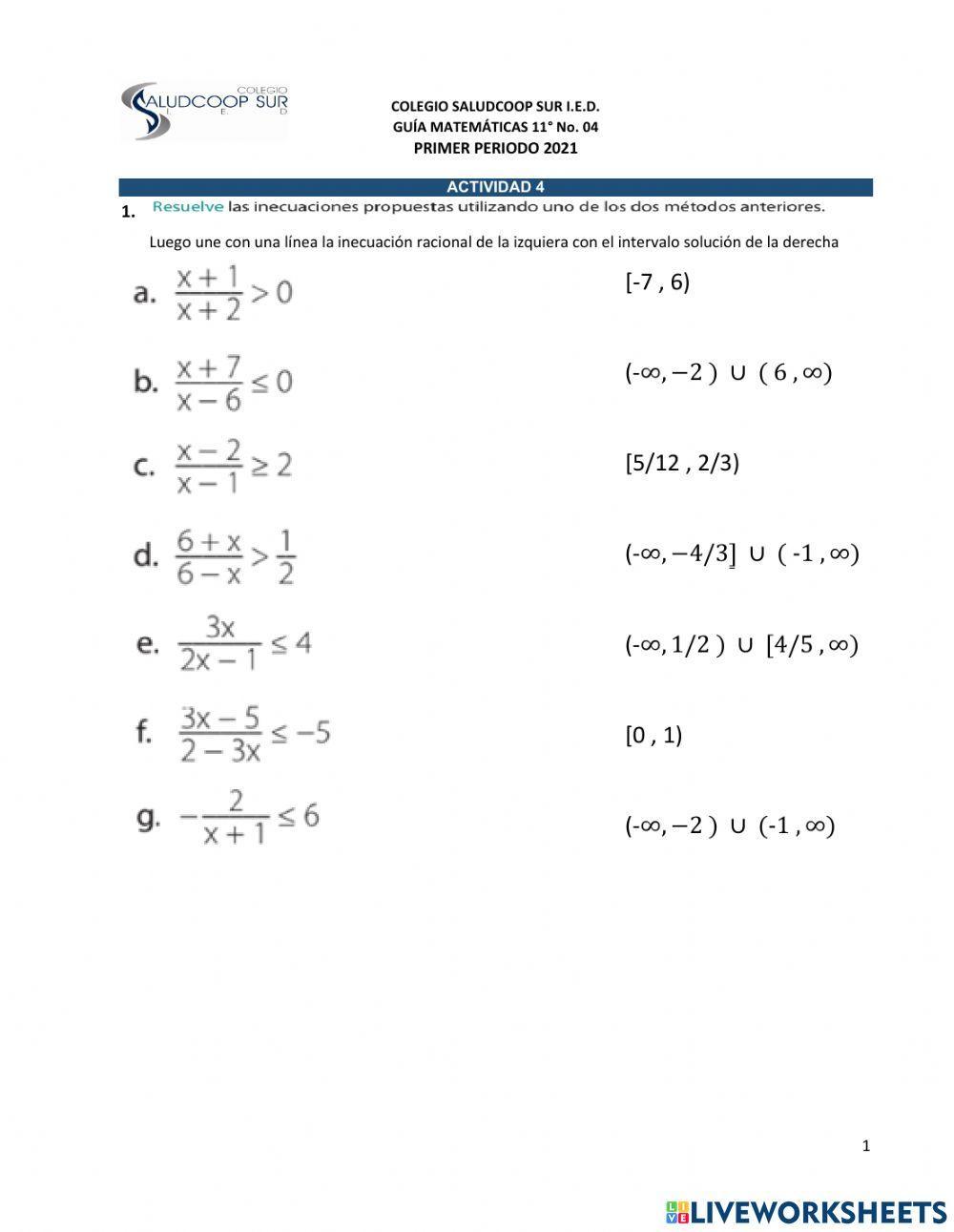 Inecuaciones de primer grado