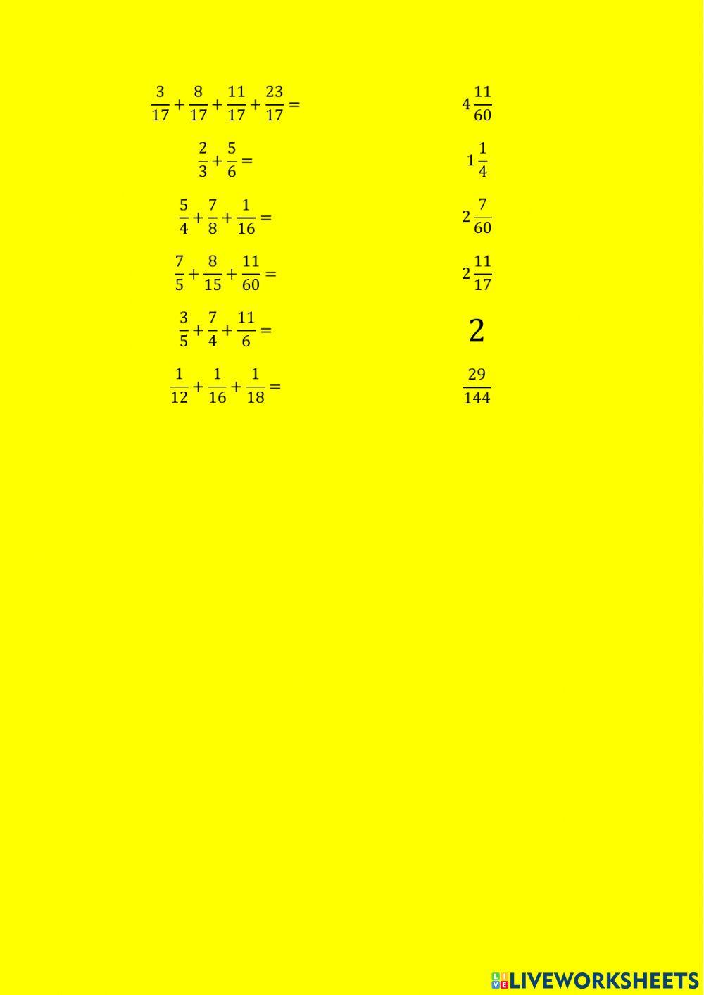 Sumas y restas de fracciones