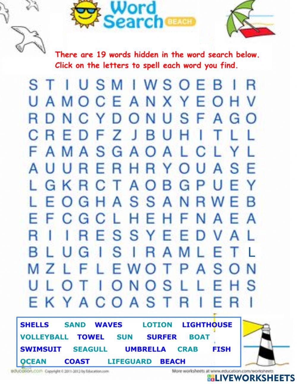 Beach Day Word Search Beach Day Word Search