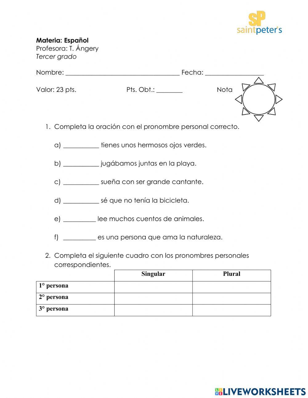 Práctica calificada de pronombres