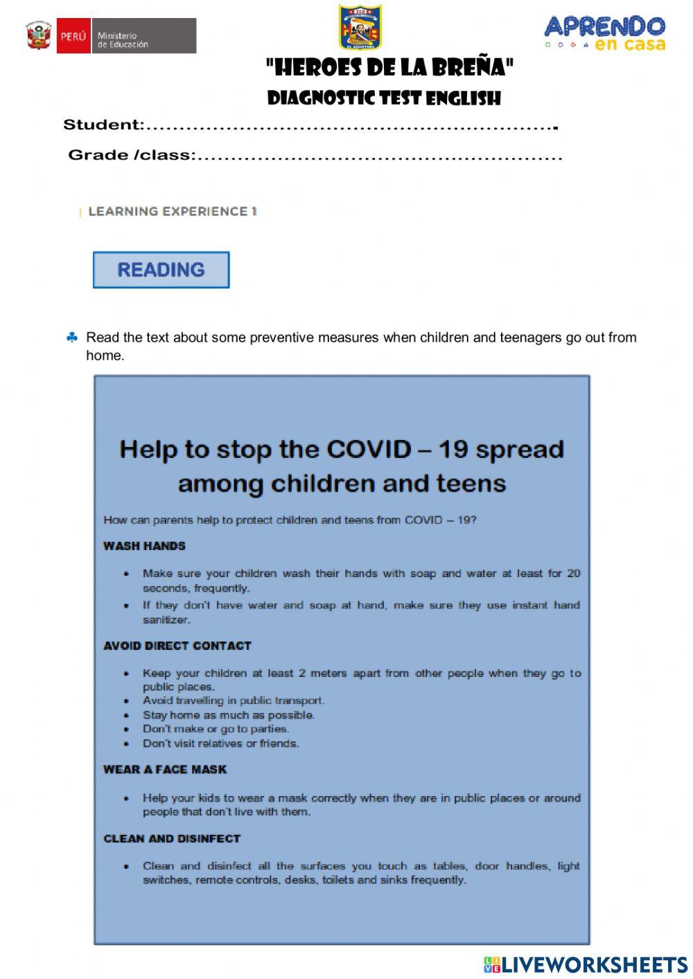 DIAGNOSTIC TEST ENGLISH