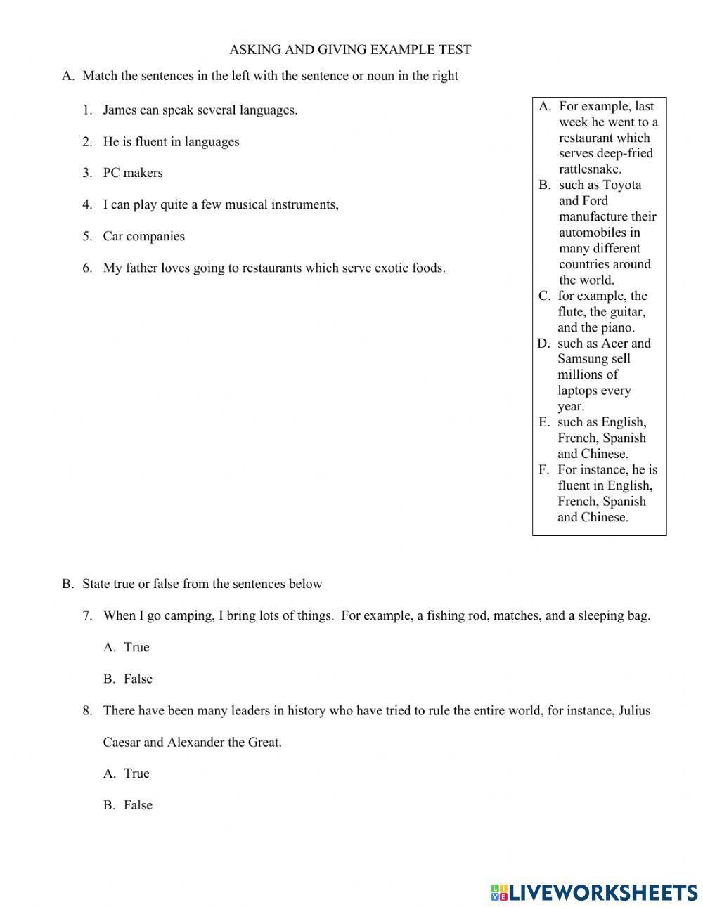 Asking and giving example