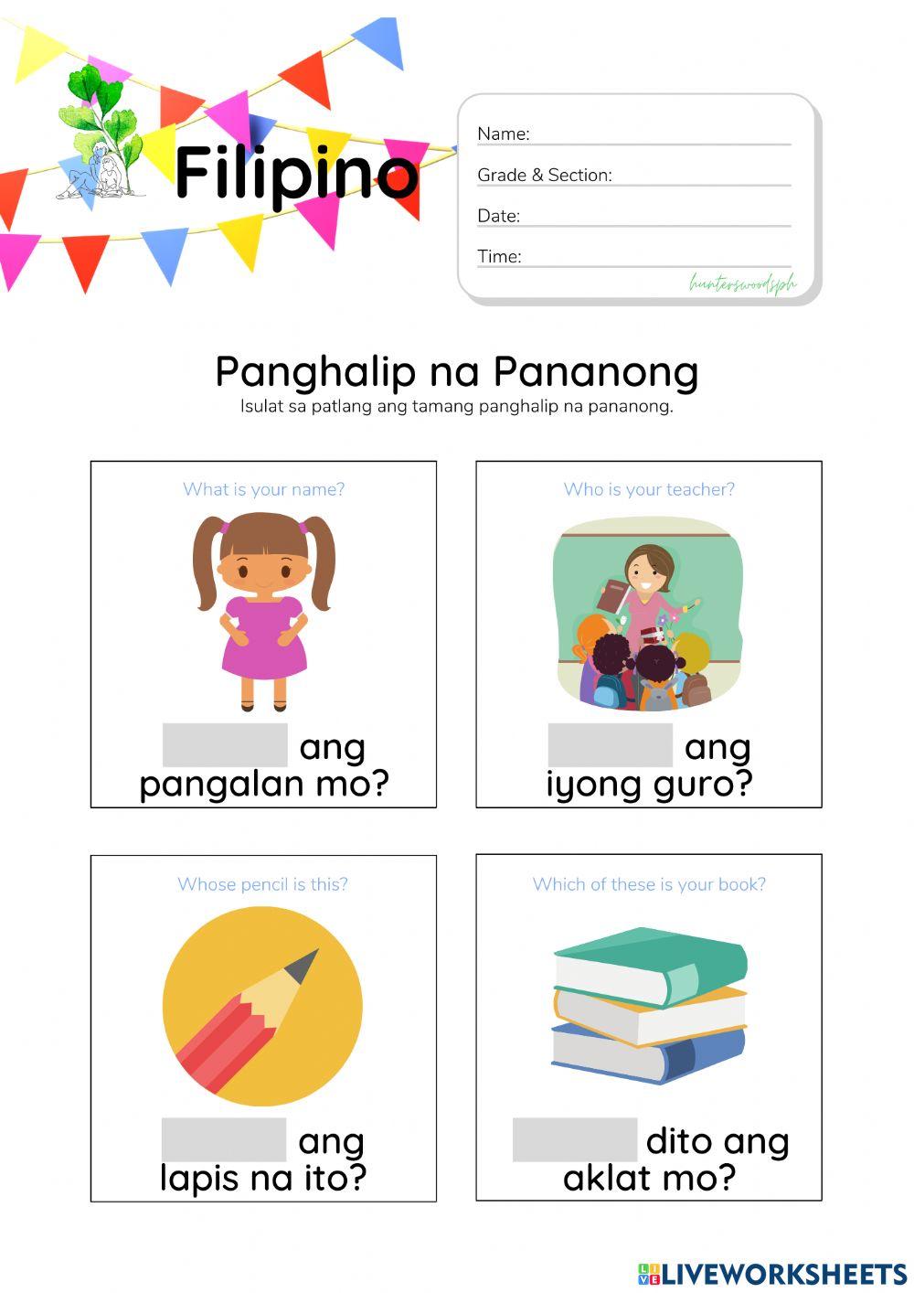 Panghalip na Pananong (HuntersWoodsPH Filipino Worksheet)