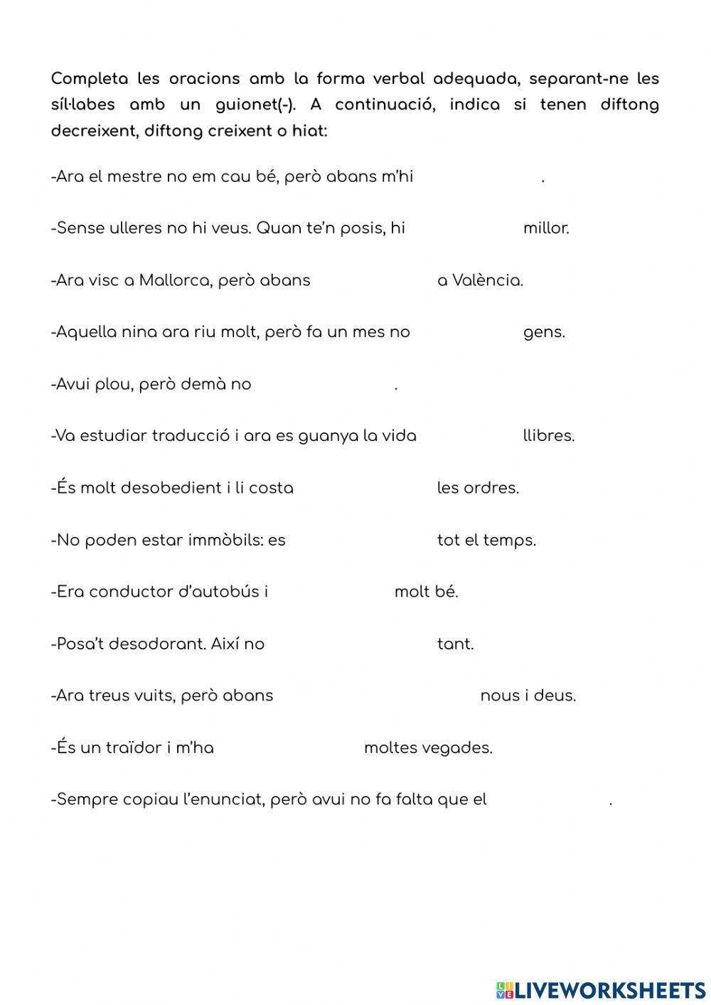 Diftongs i hiats en verbs