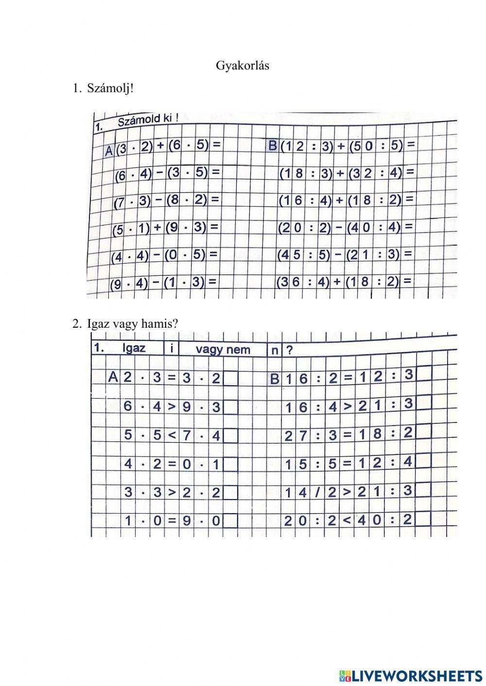 1-5 szorzó és bennfoglaló gyakorlása
