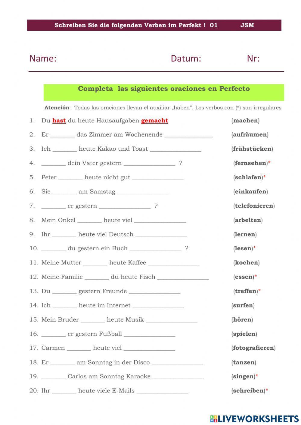 Ejercicios de Perfecto 01 Desplegable