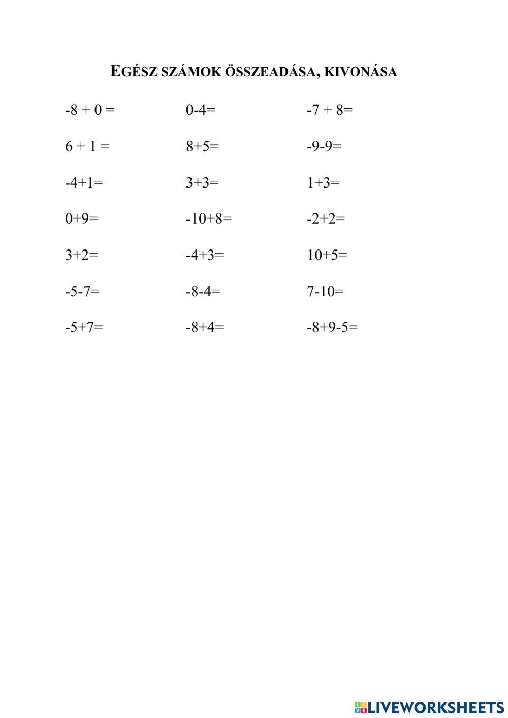 Előjeles számokkal végzett műveletek
