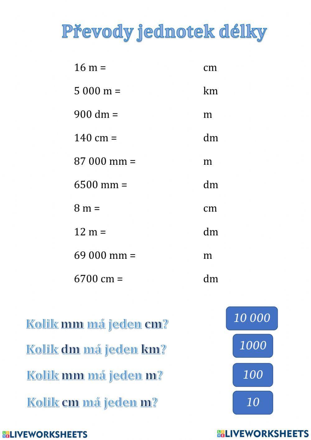 Jednotky délky - číselné vztahy mezi jednotkami délky