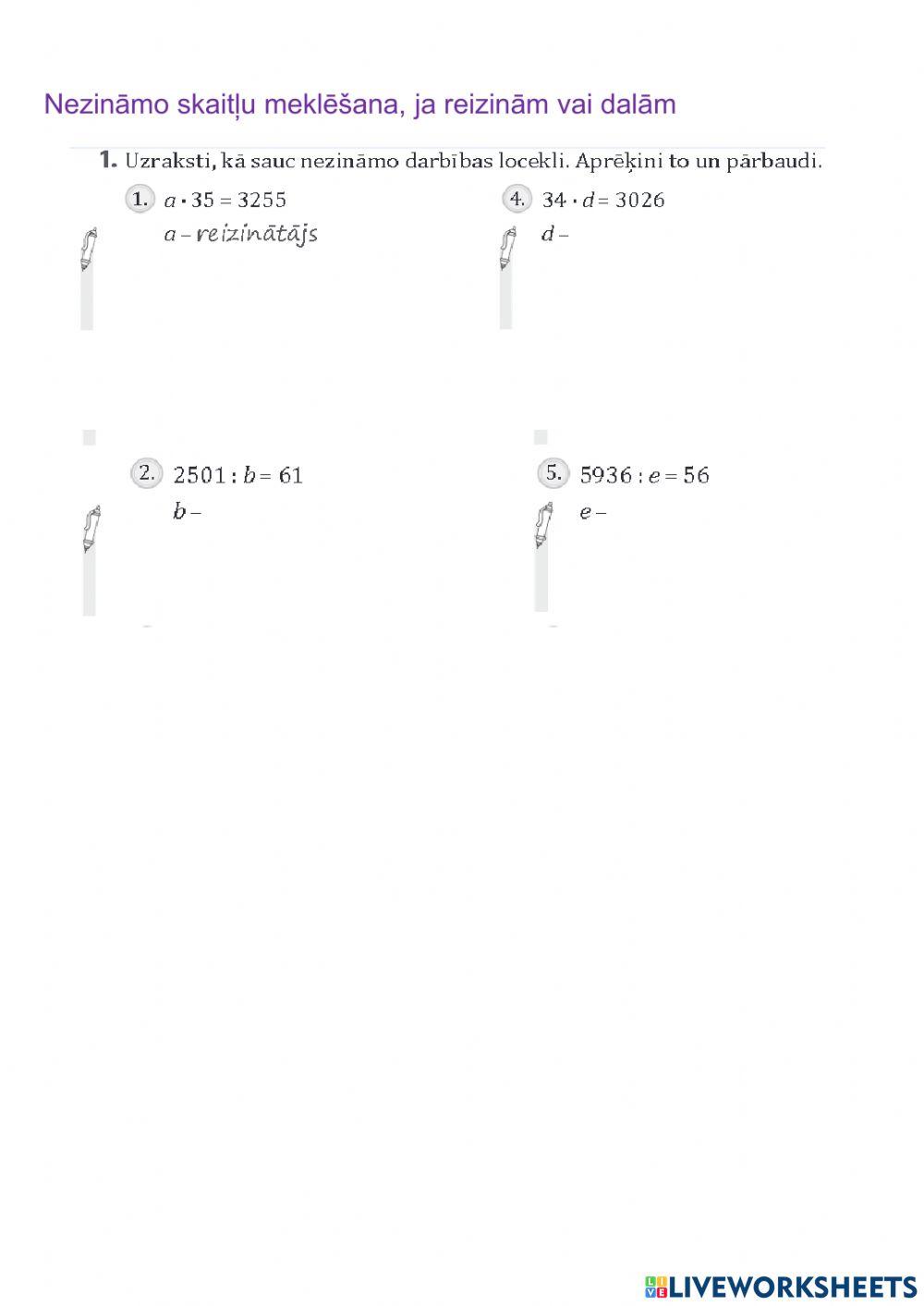 Nezināmo skaitļu meklēšana, ja reizinām vai dalām