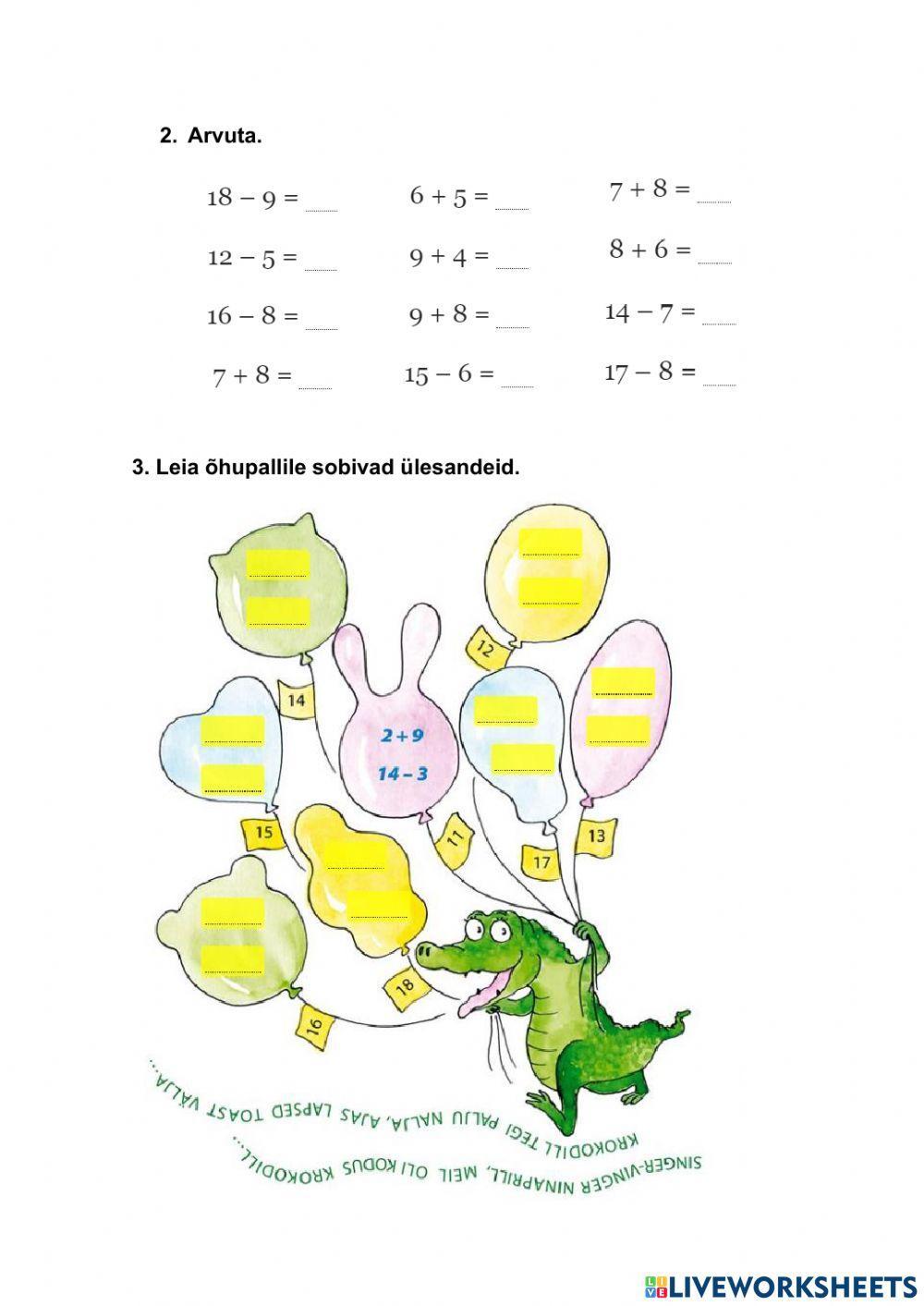 Liitmine ja lahutamine 20 piires