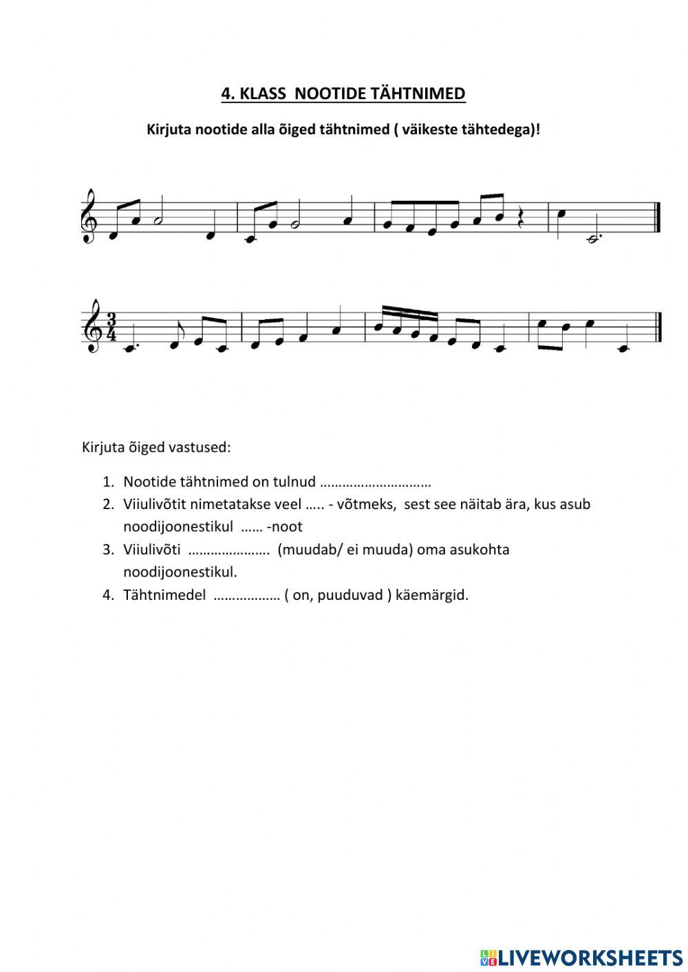 4. klass NOOTIDE TÄHTNIMED