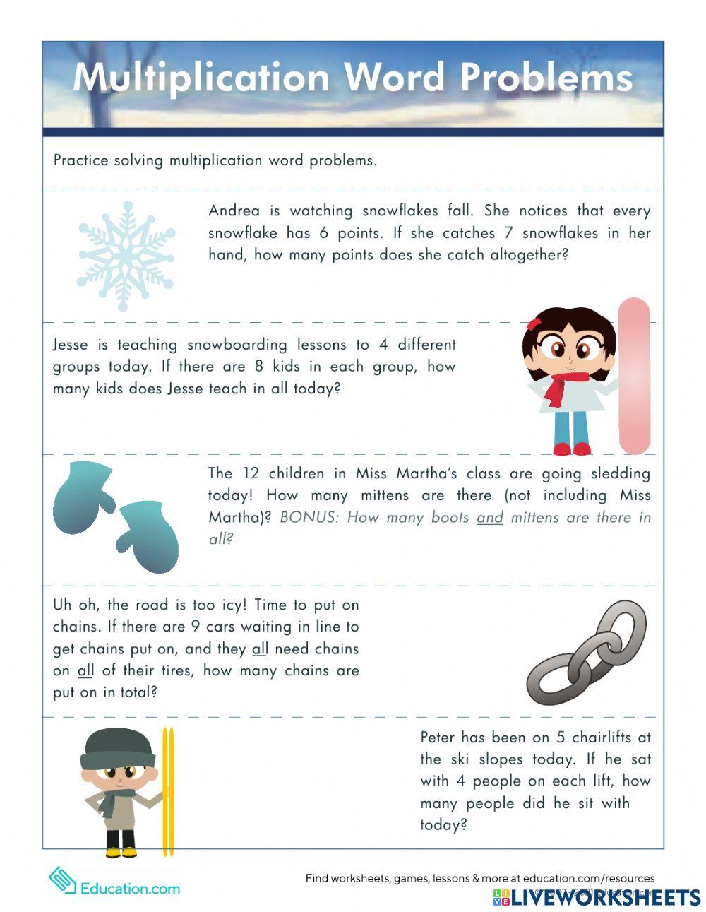 multiplication word problems online exercise for Live Worksheets