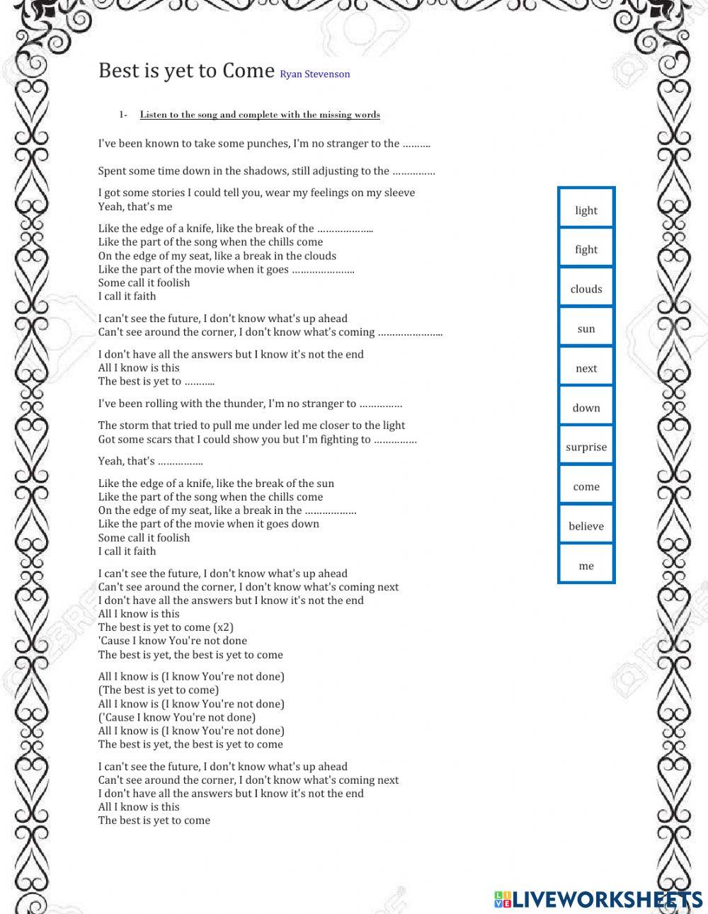 Song The best is yet to come (Ryan Stevenson)